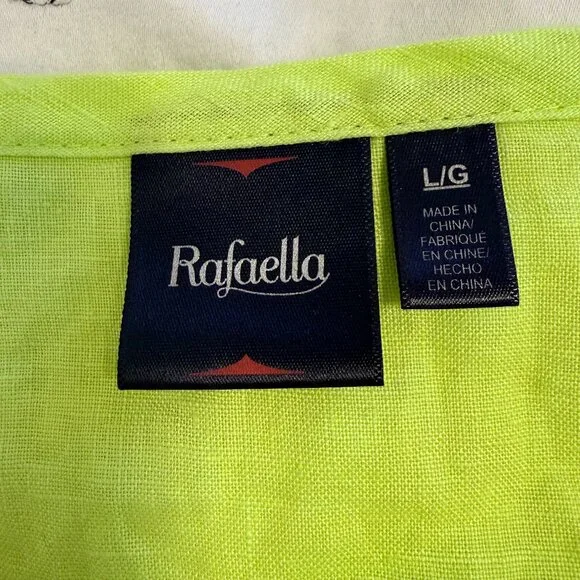 Rafaella Womens 100% Linen L Lime Green Lagenlook V-Neck Tunic Top Beach Summer - Picture 4 of 9